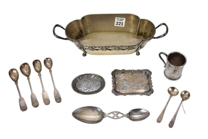 Lot of Assorted Silver, "800" Silver Small Footed Centerpiece, Sterling Folding Measuring Spoon, 2