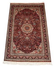 Silk rug, floral, 3 X 5ft