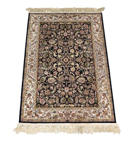 Oriental Carpet / Rug-  3 row border, black center background, 3.4 x 4.10ft
