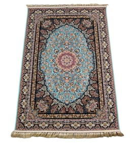 Light blue center oval rug, 4 x 6ft, hand signed