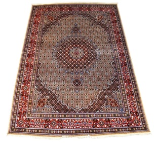 Wool and Cotton Rug with large medallion, 6.6 x 9.7ft