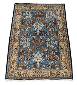Rug with Animals and trees, Beige and Blue, 3.5 x 5.2ft