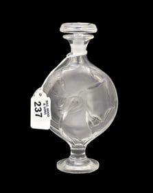 Lalique Crystal Perfume Bottle with Recessed Flower in Center, 6 1/4"h