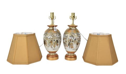 Pair Japanese Meji Imari Porcelain Vases Mounted As Lamps - A pair of footed ovoid form porcelain