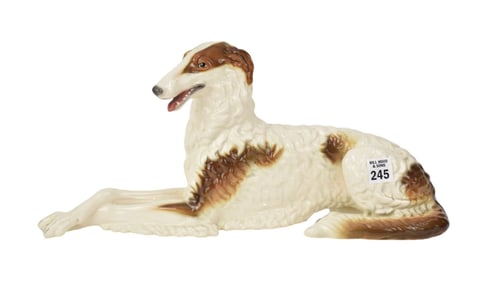 Wien Keramos Austria Borzoi Dog Pottery Figure - A vintage glazed pottery figure of a recumbent