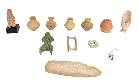 Group of Ancient Near Eastern Artifacts of Pottery, Bronze, and Calcite - A group of 11 ancient