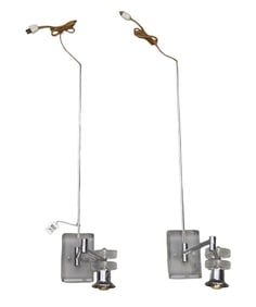 Pair Electrified Chrome & Lucite Swivel Wall Lamps, 19" (off wall)
