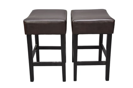 Pair Brown Leather Bar Stools