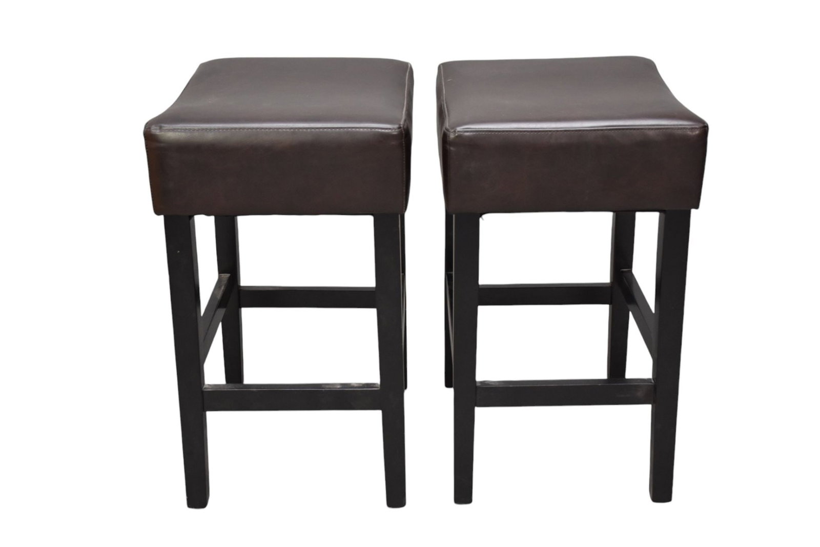 Pair Brown Leather Bar Stools (1 of 2)
