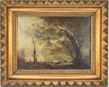 Attributed to: Jean-Baptiste-Camille Corot, 19th century, oil on canvas, Landscape- mother and