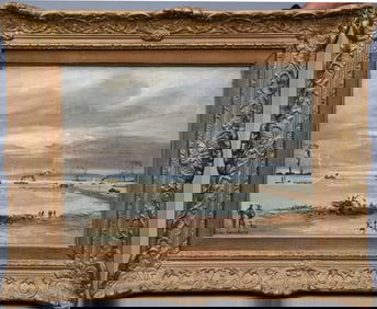 Andre Hambourg (French 1909 - 1999) oil on canvas, Harbor Scene, oil on canvas, canvas approx. 15 x