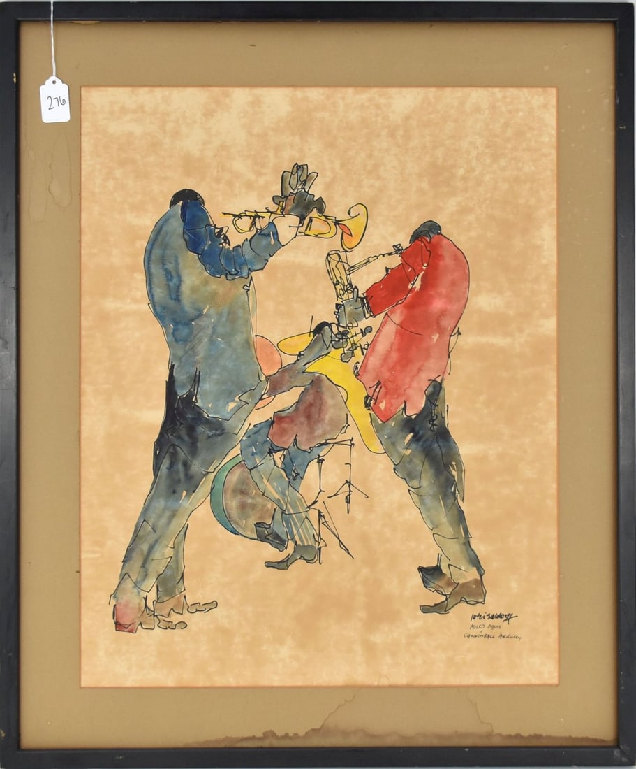 Leo Meiersdorff (1934 - 1994) New Orleans Jazz Musicians, Watercolor, site - 23" x 19", framed 28 (1 of 6)