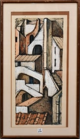 Lucio Ranucci (Italian, 1924 - 2017) Gouache- rooftops-1969. images size 24 x 11 inches overall