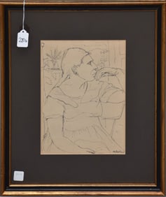 Francis McCarthy (American 1923-2005) two sketches, pen on paper, portrait of woman, signed and