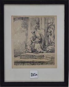 After REMBRANDT VAN RIJN, (Netherlands, 1609-1669), Etching on cream color paper, RETURN OF THE