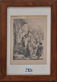 After REMBRANDT VAN RIJN, (Netherlands, 1609-1669), Etching on cream color paper, ABRAHAM CASTING
