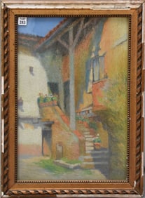LEON ANNE, (France, late 19th/early 20th C.), Pastel on Board, ANTIQUE HOUSE, 21 ½ inches x 14 ¼