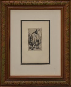 After Rembrandt Van Rijn - Etching on early arches lined paper Beggar / Stout Man in cloak