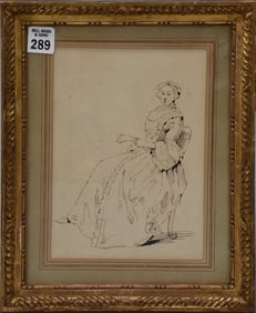 JEAN-MARC NATTIER, (France, 1685-1766), Pen and Ink on handmade antique laid paper, PORTRAIT OF A