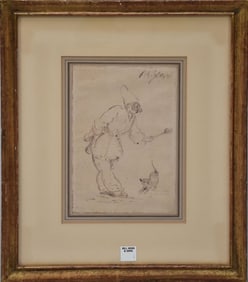 Pier Leone Ghezzi (Roma 1674-1755) Caricature of Puccinello- Brush and sepia ink wash on paper.