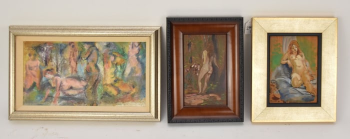 Set of 3 Nudes, all oil on boards, one is a Francis McCarthy (American 1923-2005) signed lower left