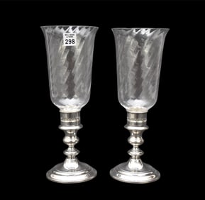 Pair Sterling Weighted Hurricane Lamps, 13"h