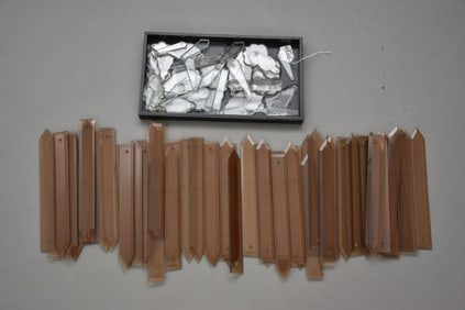 53 Amber/Topaz Spear Prisms (10 1/2") and Group of Crystal prisms assorted Shapes and sizes