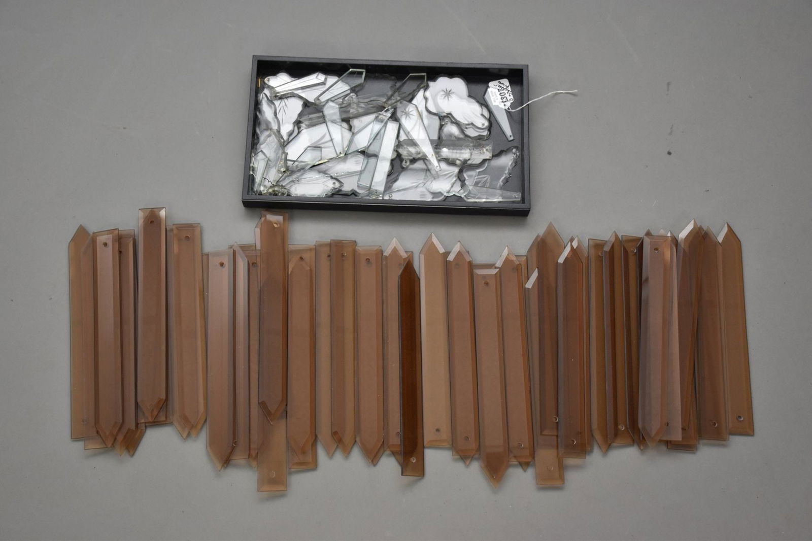 53 Amber/Topaz Spear Prisms (10 1/2") and Group of Crystal prisms assorted Shapes and sizes (1 of 4)