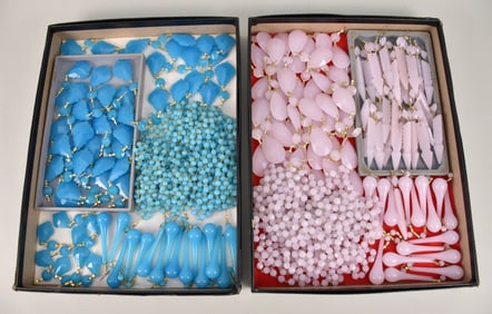 Pink Opaline & French Blue Opaque Drops, Prisms, Crystals For Lamps, Chandeliers, Sconces, Includes
