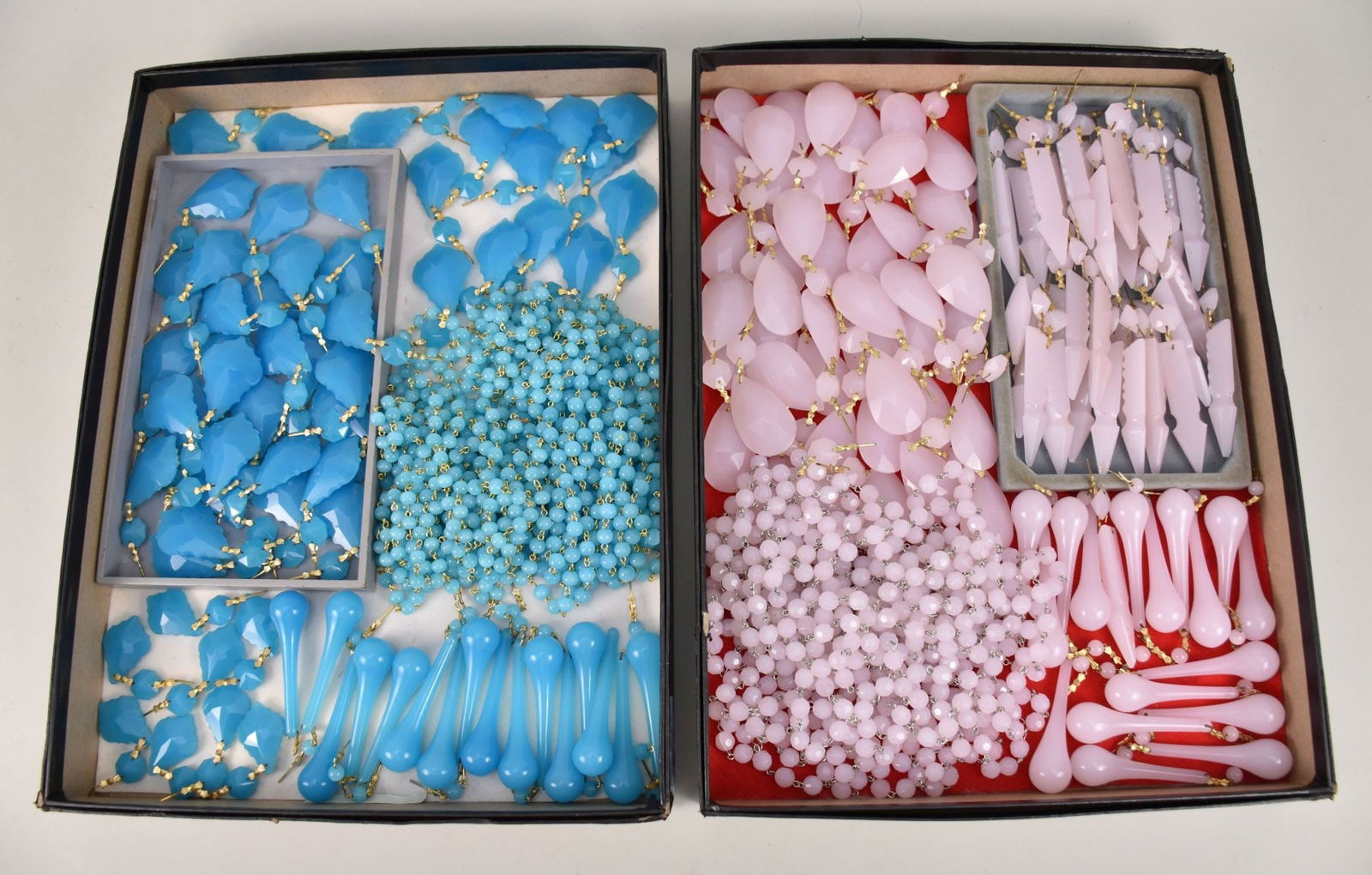 Pink Opaline & French Blue Opaque Drops, Prisms, Crystals For Lamps, Chandeliers, Sconces, Includes (1 of 3)