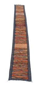 Flat weave blue tribal long runner rug, 18 x 2.4ft