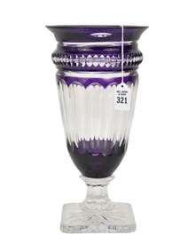 Bohemian Purple Cut-To-Clear Crystal Vase - A large stemmed crystal vase, purple cut-to-clear.