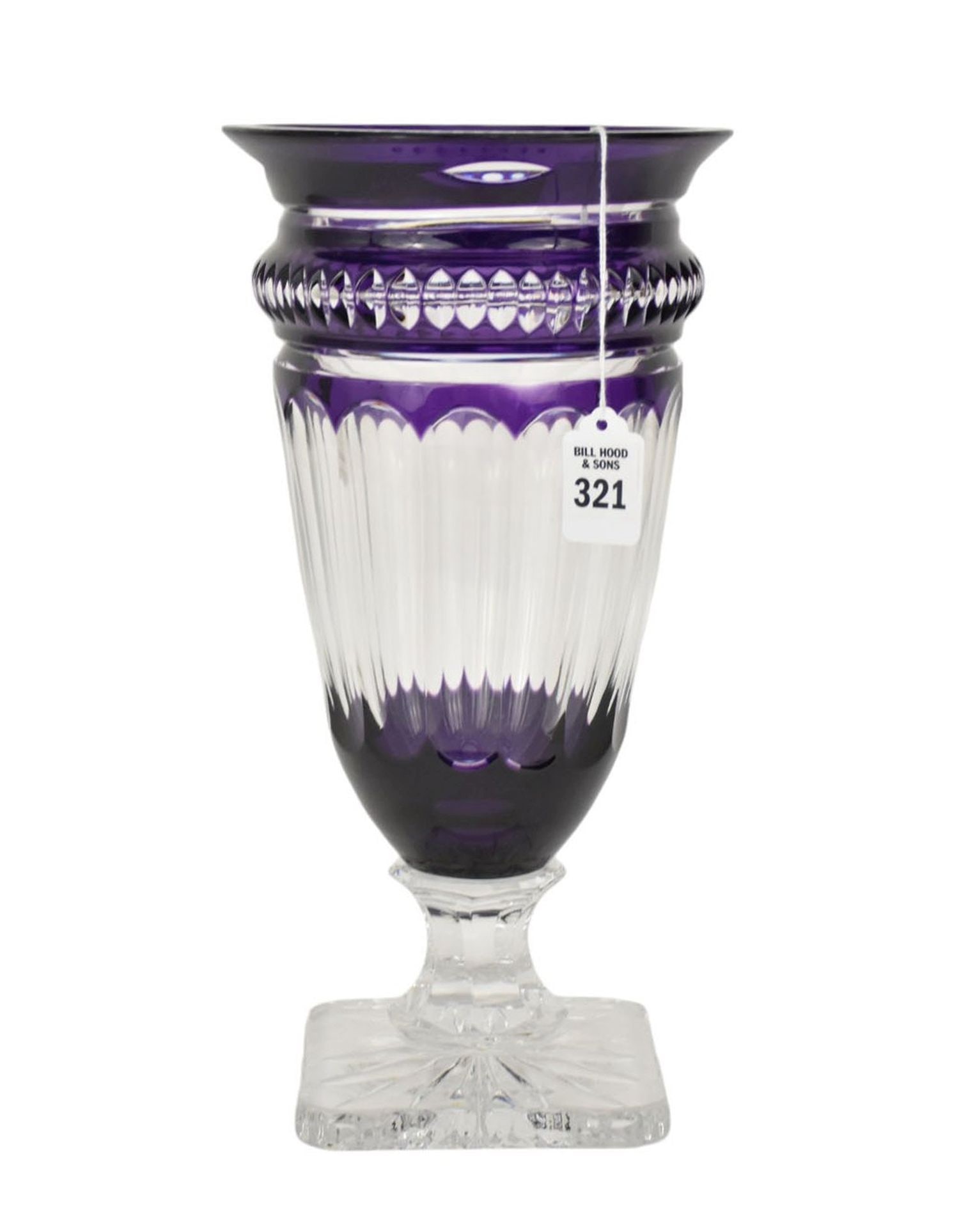 Bohemian Purple Cut-To-Clear Crystal Vase - A large stemmed crystal vase, purple cut-to-clear. (1 of 8)