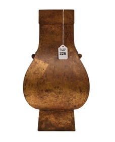 Japanese Cast Iron Vase - A vintage gilt patinated cast iron vase in quadrangular balustrus form,