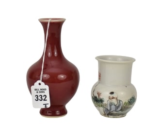 Two Chinese Porcelain Vases - Two Chinese porcelain vessels. A) Sang de Boeuff glazed vase, Qianlong