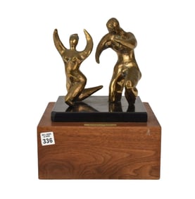 Bronze Figural Nude Sculpture of Dancer Couple - A vintage mounted gilt bronze sculptural group of a