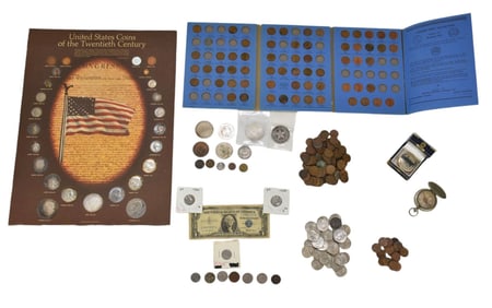 Coin Lot. US State Coins of the Twentieth Century, Foreign coin lot. Wheat pennies and Lincoln cent