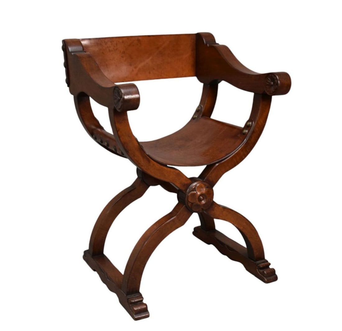 Curule Style Chair with leather back seat: Curule Style Chair with leather back seat