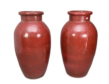 Pair Oversized Fiberglass Urns, 46"h x 16" opening (needs new paint)
