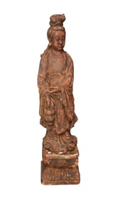 Chinese Garden Figure,  2 Pc. Pottery with Applied Stain to Give a Wood Effect
