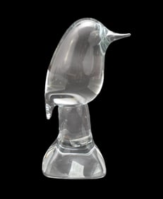 Crystal bird sculpture bird on pedestal, unsigned, 10"h x 4"w