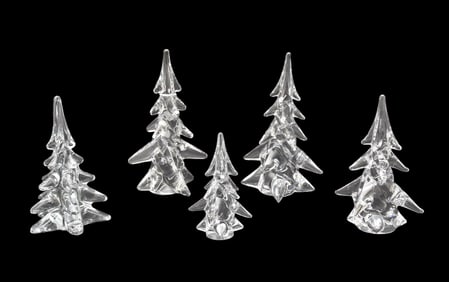 5 crystal tree sculptures, unsigned