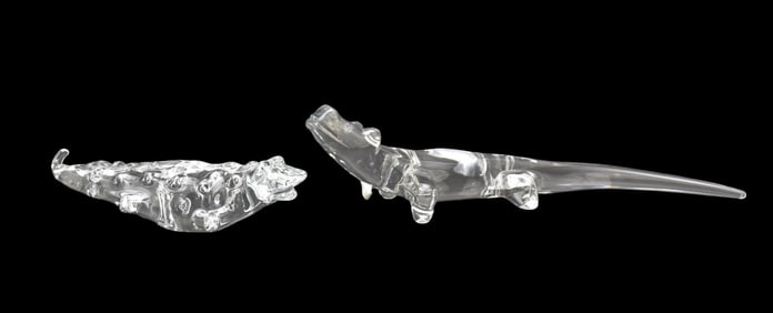 2 crystal reptiles, one illegible signature, one unsigned