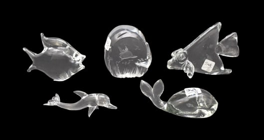 5 Assorted Crystal Sculptures, Depicting Sealife