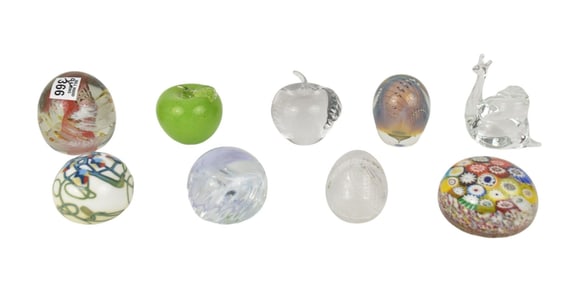 9 Assorted Paperweights, including 1 Snail and 1 Egg