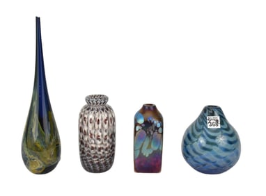 4 Art Glass Vases, Don Schneider & 2 Illegible