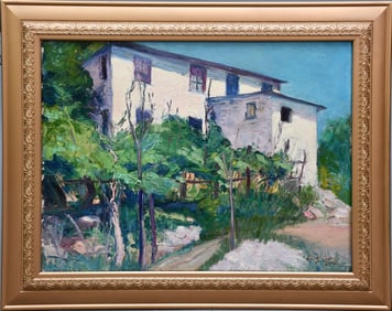 Edouard Gaspard Castres (Switzerland 1881 - 1964) Oil on canvas, impressionist French villa with