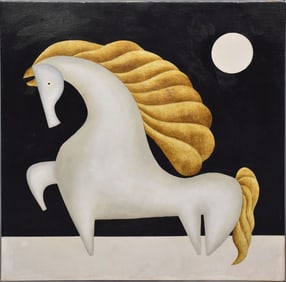 Anthony Martinez, Midcentury Modern Cubist Painting of a Horse, oil on relined canvas, depiction of