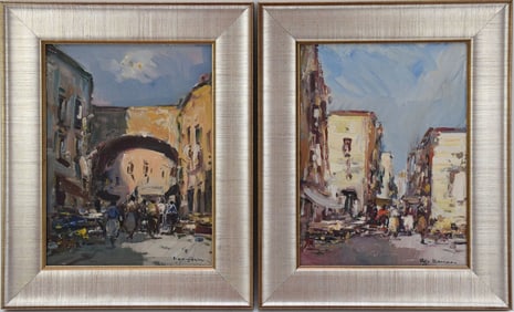 Ilgo Maresca (Italian, b. 1900) Pair of oil on boards, signed lower right, 11 1/2" x 8 1/2" sight,
