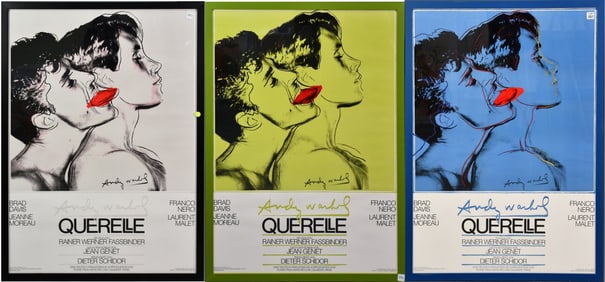 Andy Warhol- set of 3 offset lithographs Posters. "Querelle" (Blue, White, and Green) 1983, framed